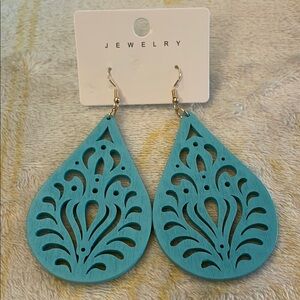 Turquoise Teardrop Filigree Earrings with Floral Design